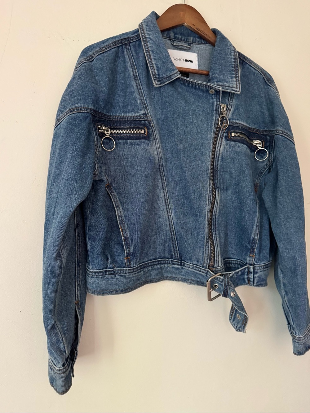 Classic Blue Denim Moto Jacket - Size L - Picture 2 of 5
